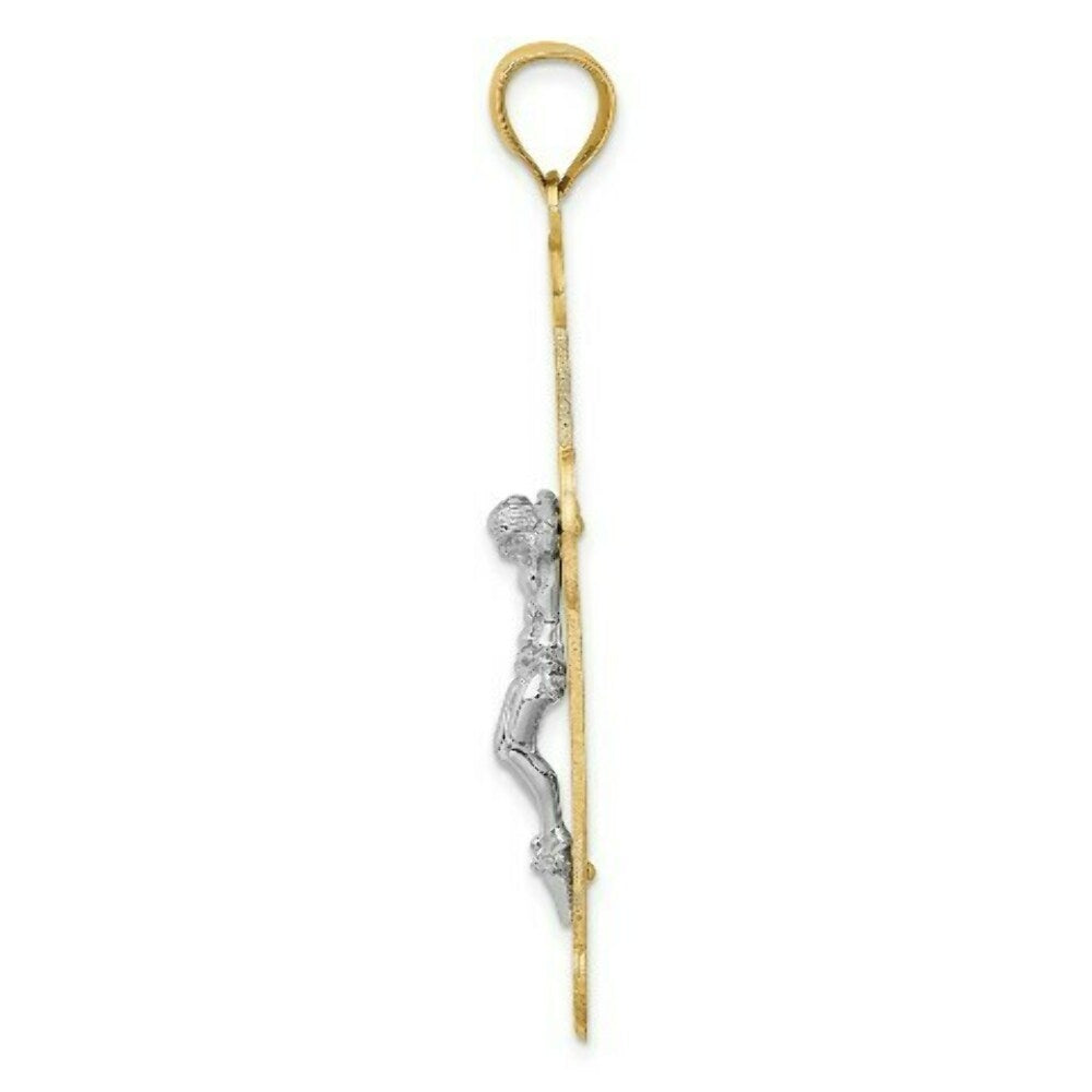 14K Two-tone Gold Engraved Crucifix Charm Pendant