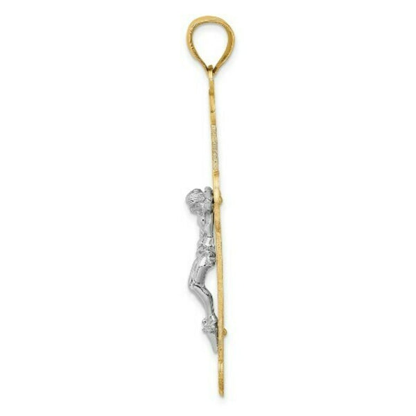 14K Two-tone Gold Engraved Crucifix Charm Pendant