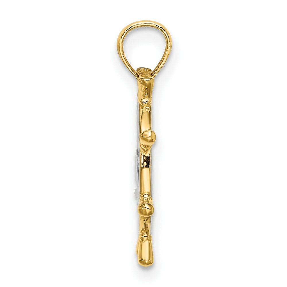 14K Yellow Gold with White Rhodium Ship's Wheel Pendant