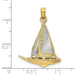 Load image into Gallery viewer, 14K Yellow Gold with White Rhodium 3-D with Polished Sailboat Charm Pendant

