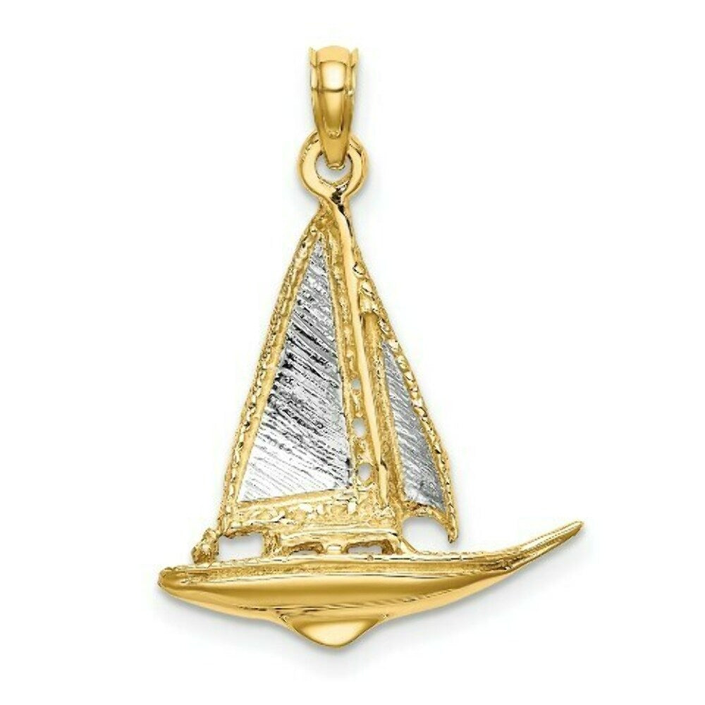 14K Yellow Gold with White Rhodium 3-D with Polished Sailboat Charm Pendant