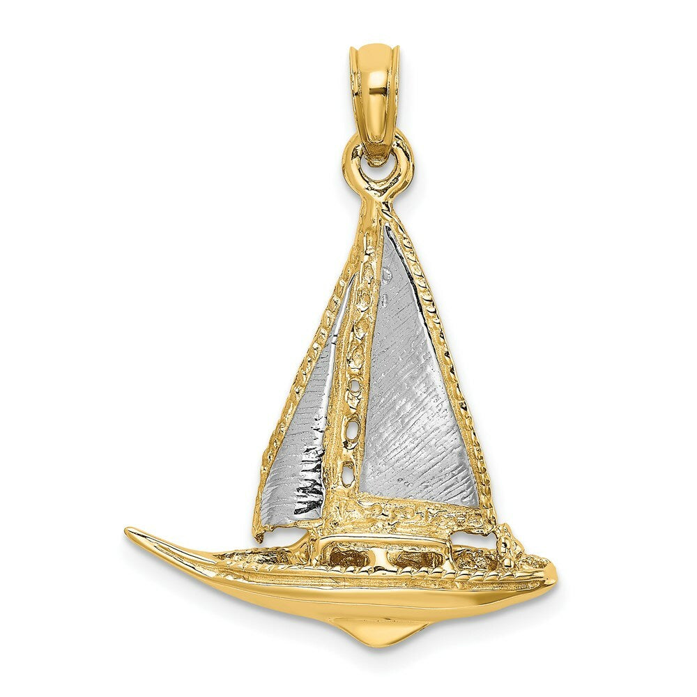 14K Yellow Gold with White Rhodium 3-D with Polished Sailboat Charm Pendant
