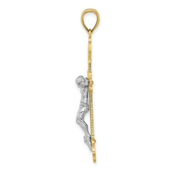 14K Two-tone Gold Engraved Crucifix Charm Pendant