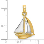 Load image into Gallery viewer, 14K Yellow Gold with White Rhodium 3-D with Polished Sailboat Charm Pendant
