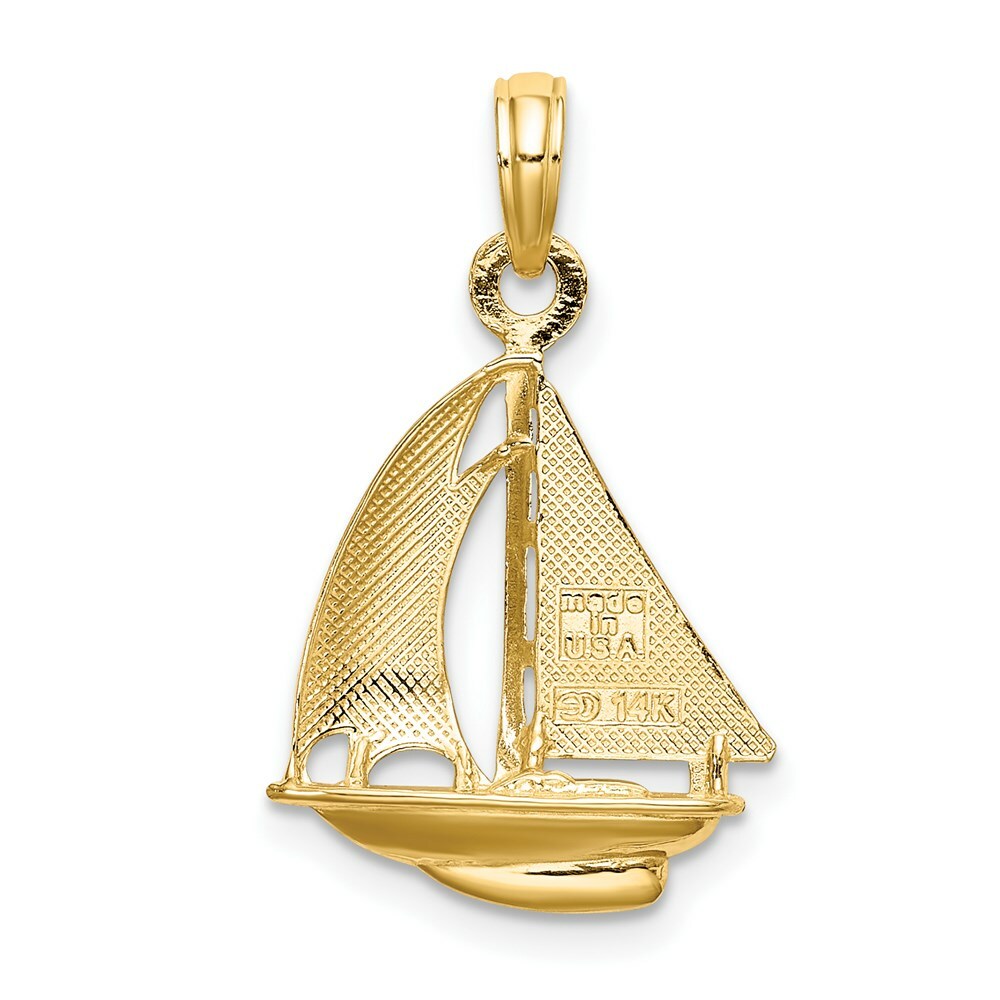 14K Yellow Gold with White Rhodium 3-D with Polished Sailboat Charm Pendant