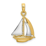 Load image into Gallery viewer, 14K Yellow Gold with White Rhodium 3-D with Polished Sailboat Charm Pendant
