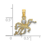 Load image into Gallery viewer, 14K Yellow Gold with White Rhodium 2-D with Textured Octopus Charm Pendant
