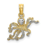 Load image into Gallery viewer, 14K Yellow Gold with White Rhodium 2-D with Textured Octopus Charm Pendant
