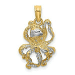 Load image into Gallery viewer, 14K Yellow Gold with White Rhodium 2-D with Textured Octopus Charm Pendant
