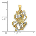 Load image into Gallery viewer, 14K Yellow Gold with White Rhodium 2-D with Textured Octopus Charm Pendant

