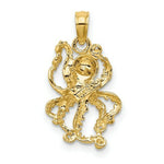 Load image into Gallery viewer, 14K Yellow Gold with White Rhodium 2-D with Textured Octopus Charm Pendant
