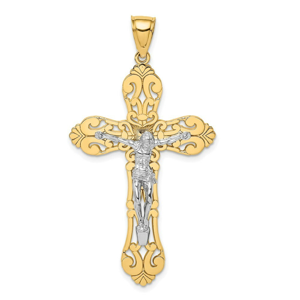 14K Two-tone Gold Crucifix Charm Pendant