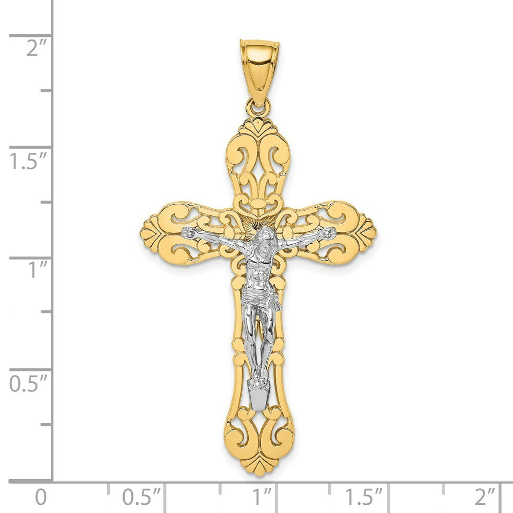 14K Two-tone Gold Crucifix Charm Pendant