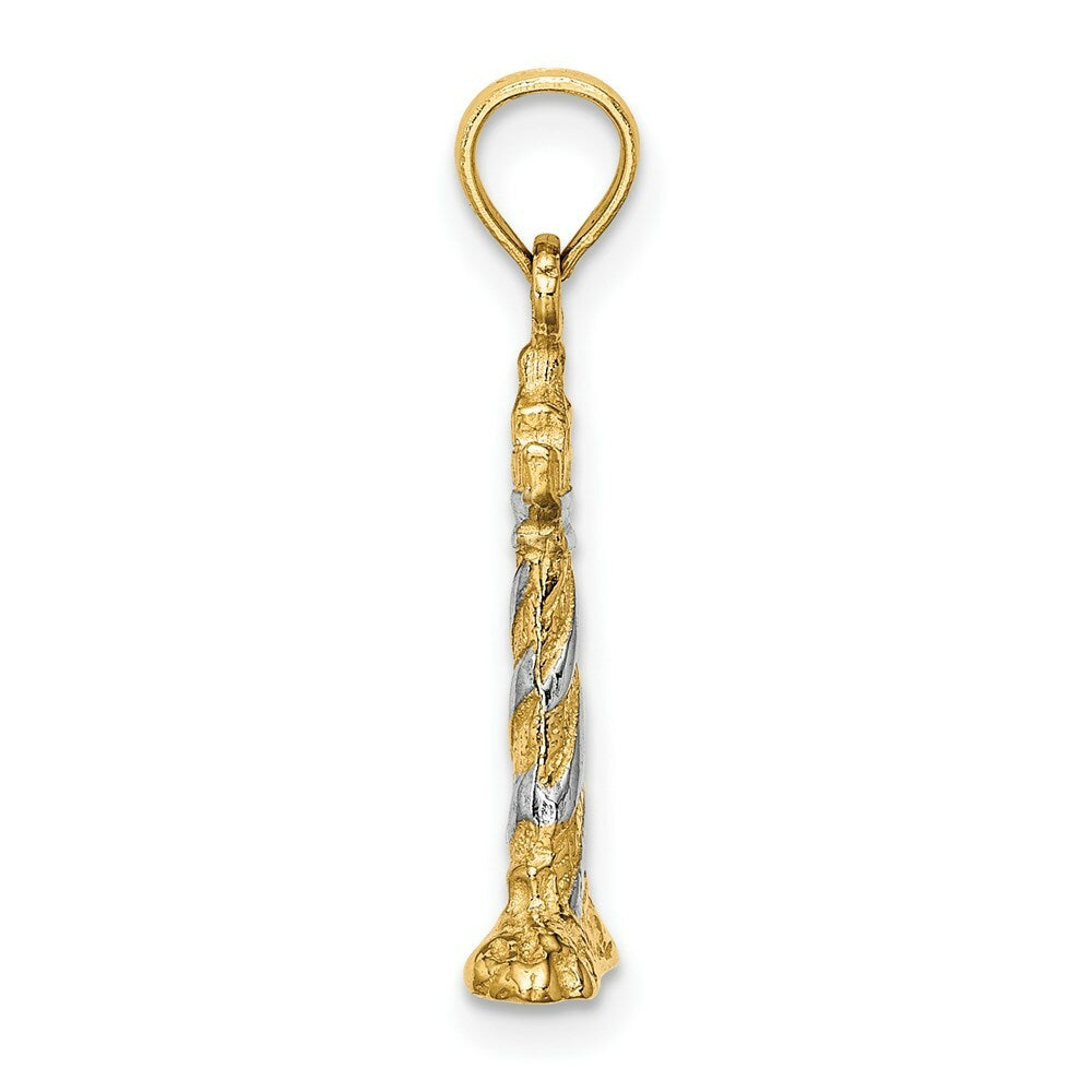 14K Yellow Gold with White Rhodium with 3-D Cape Hatteras Lighthouse Charm Pendant