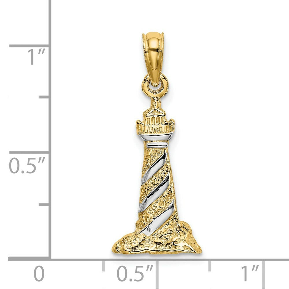 14K Yellow Gold with White Rhodium with 3-D Cape Hatteras Lighthouse Charm Pendant