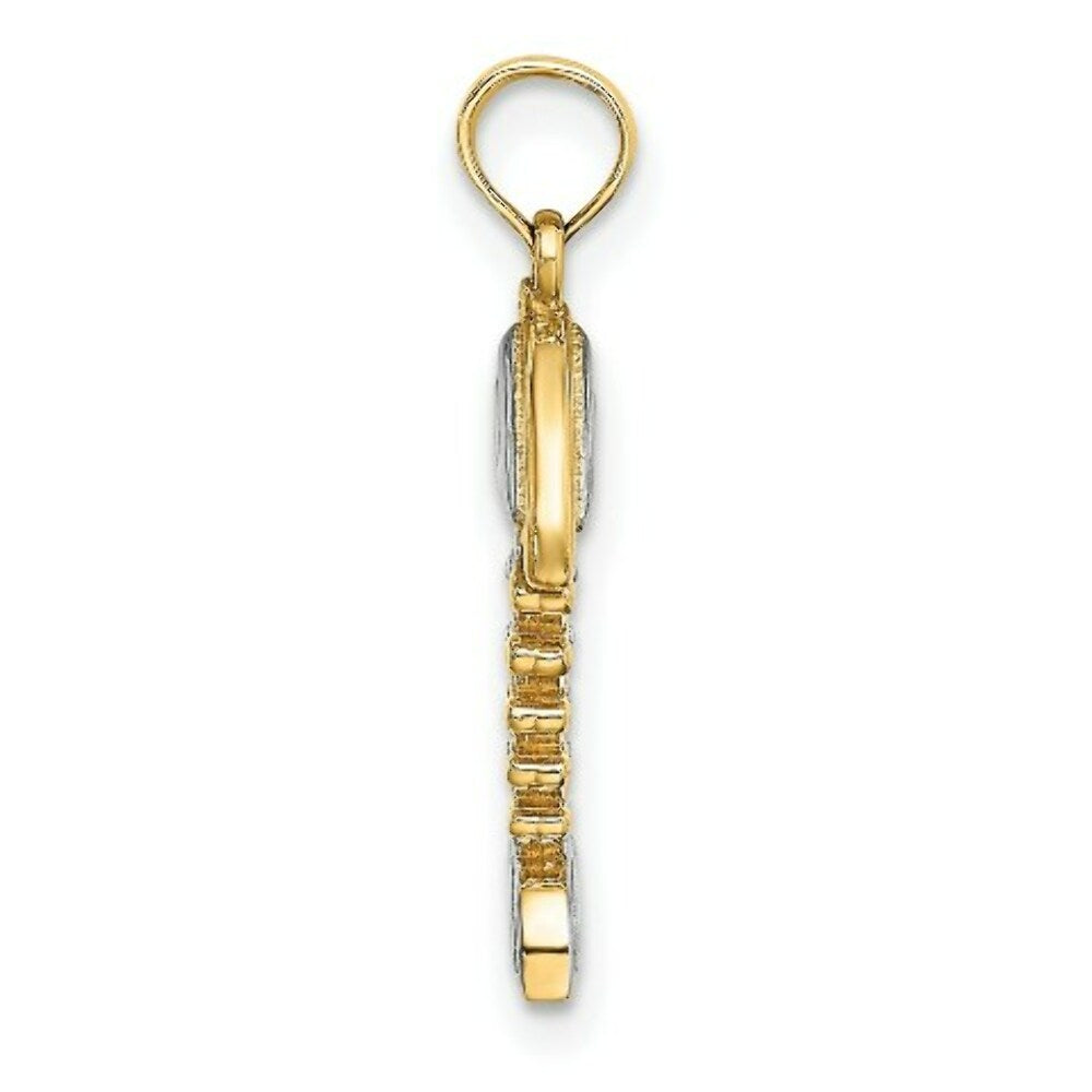 14k Yellow Gold and White Rhodium 3-D FISHBONE Charm Pendant