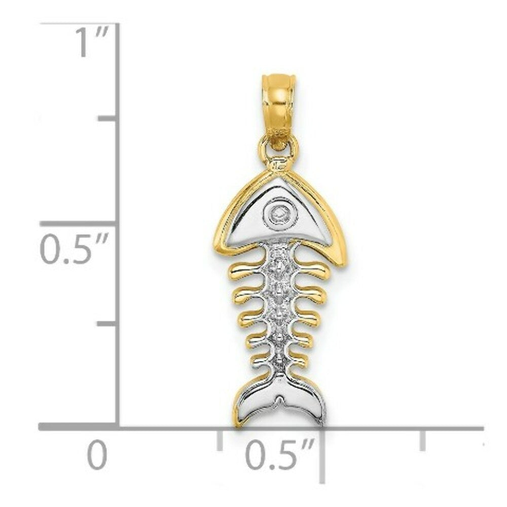 14k Yellow Gold and White Rhodium 3-D FISHBONE Charm Pendant