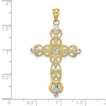 Load image into Gallery viewer, 14K Yellow Gold with White Rhodium Scroll Design with Diamond-cut Cross Charm Pendant
