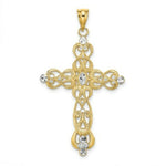 Load image into Gallery viewer, 14K Yellow Gold with White Rhodium Scroll Design with Diamond-cut Cross Charm Pendant
