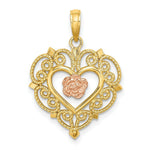 Load image into Gallery viewer, 14K Rose And Yellow Gold Flower &amp; Heart Charm Pendant
