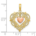Load image into Gallery viewer, 14K Two-tone Yellow &amp; Rose Gold Heart With Lace Trim Charm Pendant
