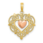Load image into Gallery viewer, 14K Two-tone Yellow &amp; Rose Gold Heart With Lace Trim Charm Pendant

