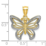 Load image into Gallery viewer, 14k Yellow Gold and White Rhodium Butterfly With Yellow Gold and White Beaded Wings Charm Pendant
