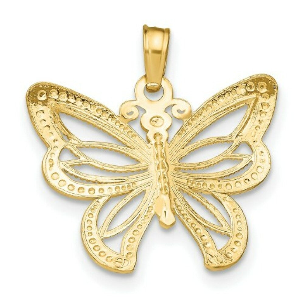 14k Yellow Gold and White Rhodium Butterfly With Yellow Gold and White Beaded Wings Charm Pendant
