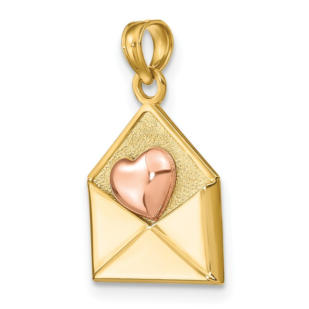 14K Rose And Yellow Gold 3-D XOXO Envelope Heart Charm Pendant