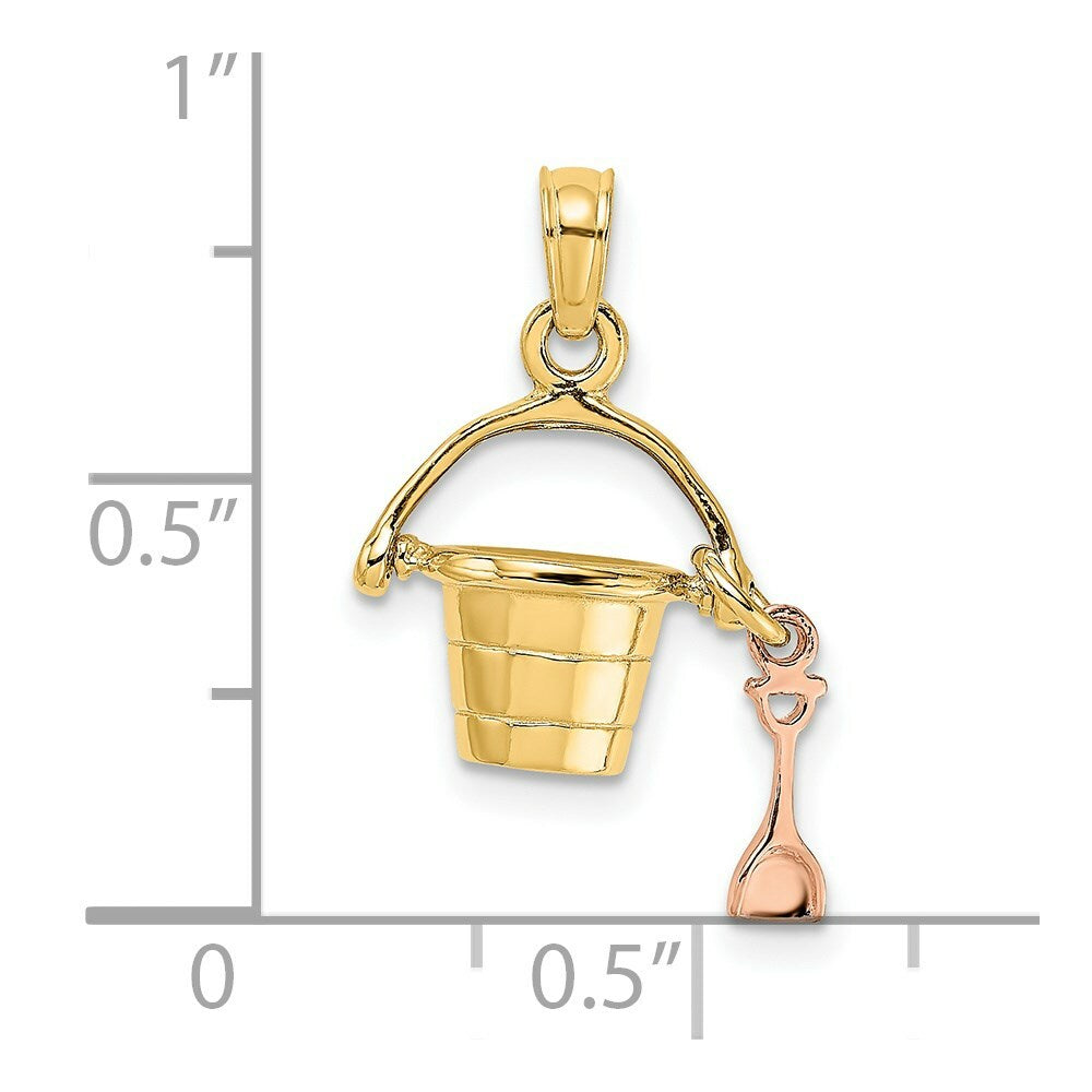 14K Rose And Yellow Gold 3-D Beach Bucket & Shovel Charm Pendant