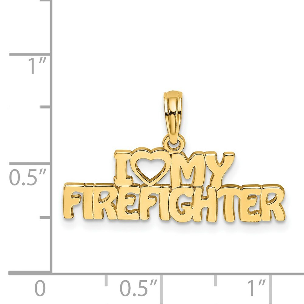 14K Yellow Gold I Love My Firefighter Charm Pendant
