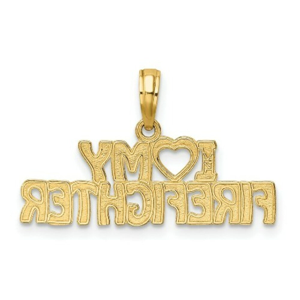 14K Yellow Gold I Love My Firefighter Charm Pendant
