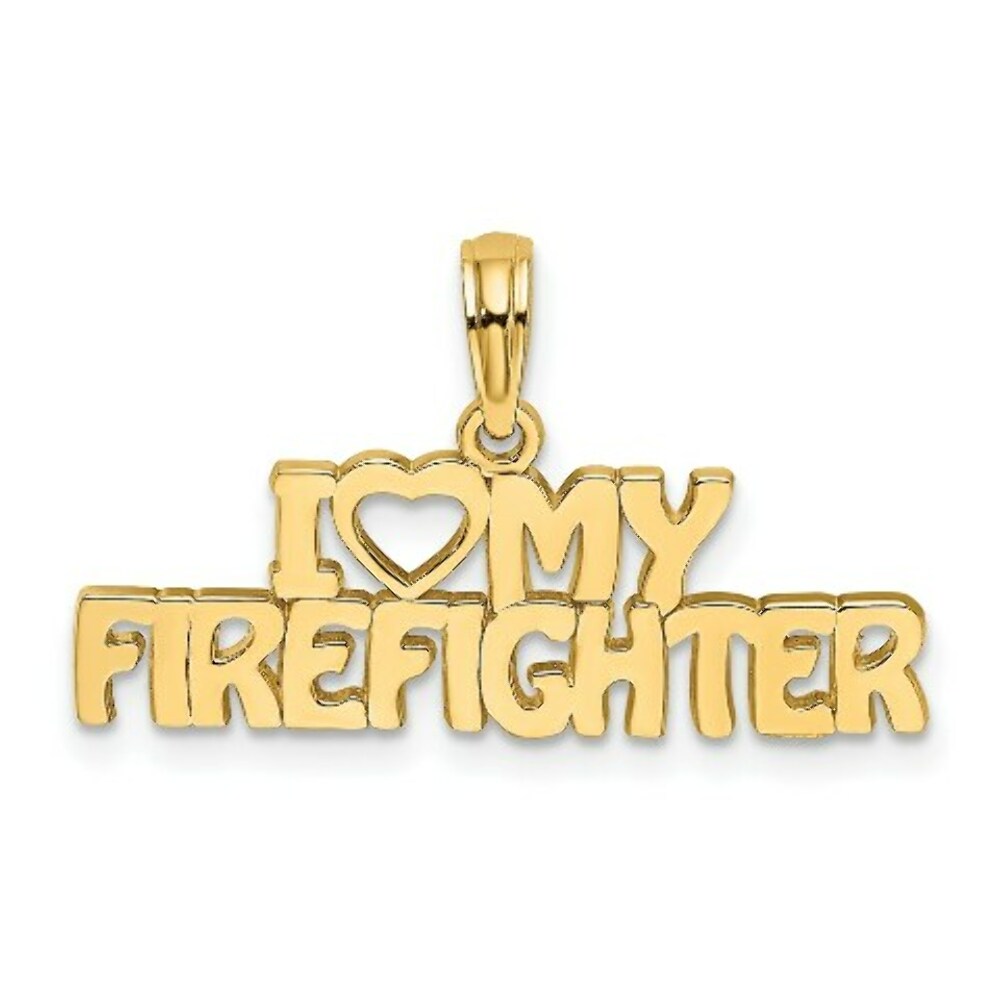 14K Yellow Gold I Love My Firefighter Charm Pendant