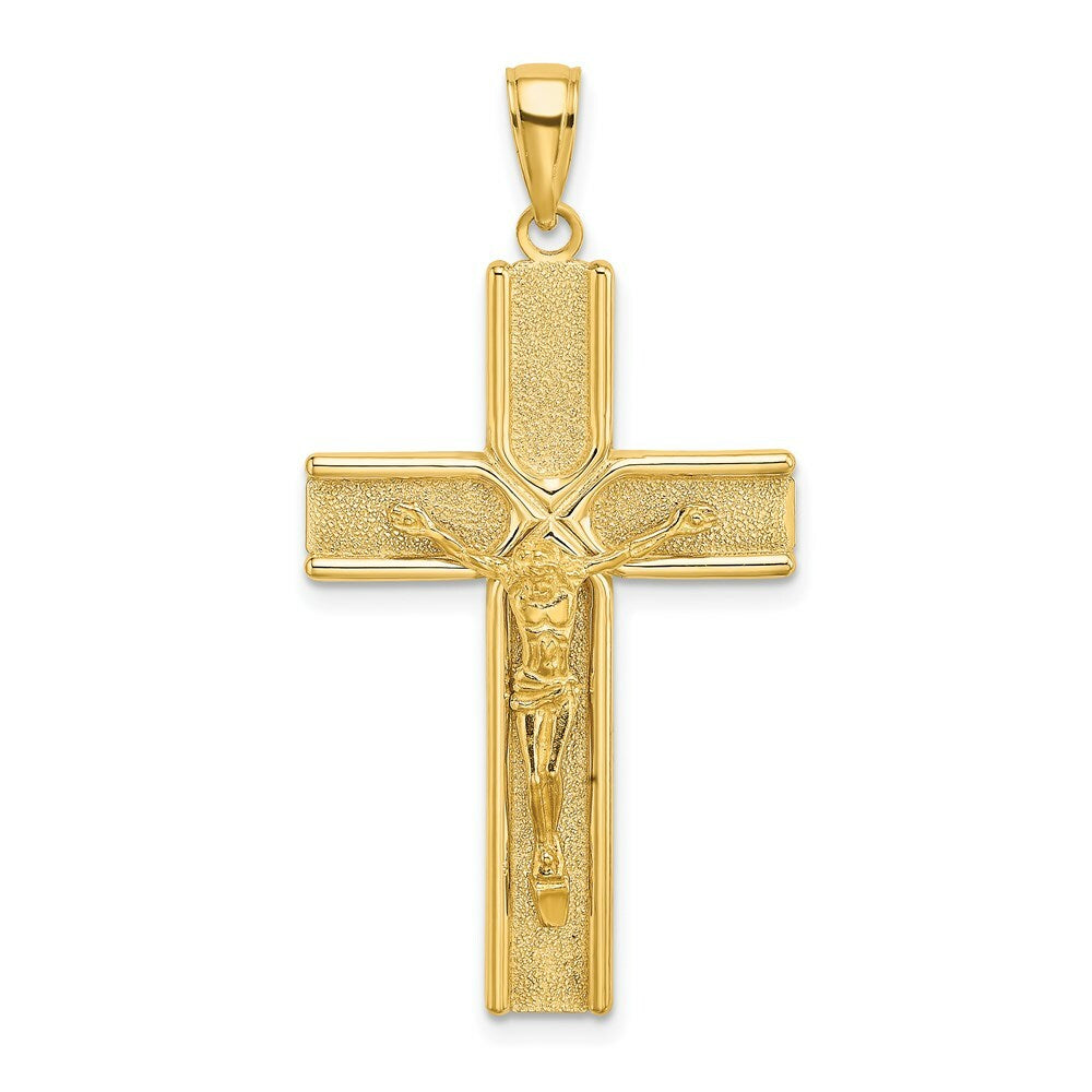 14K Yellow Gold With Satin Finish In Middle Crucifix Charm Pendant