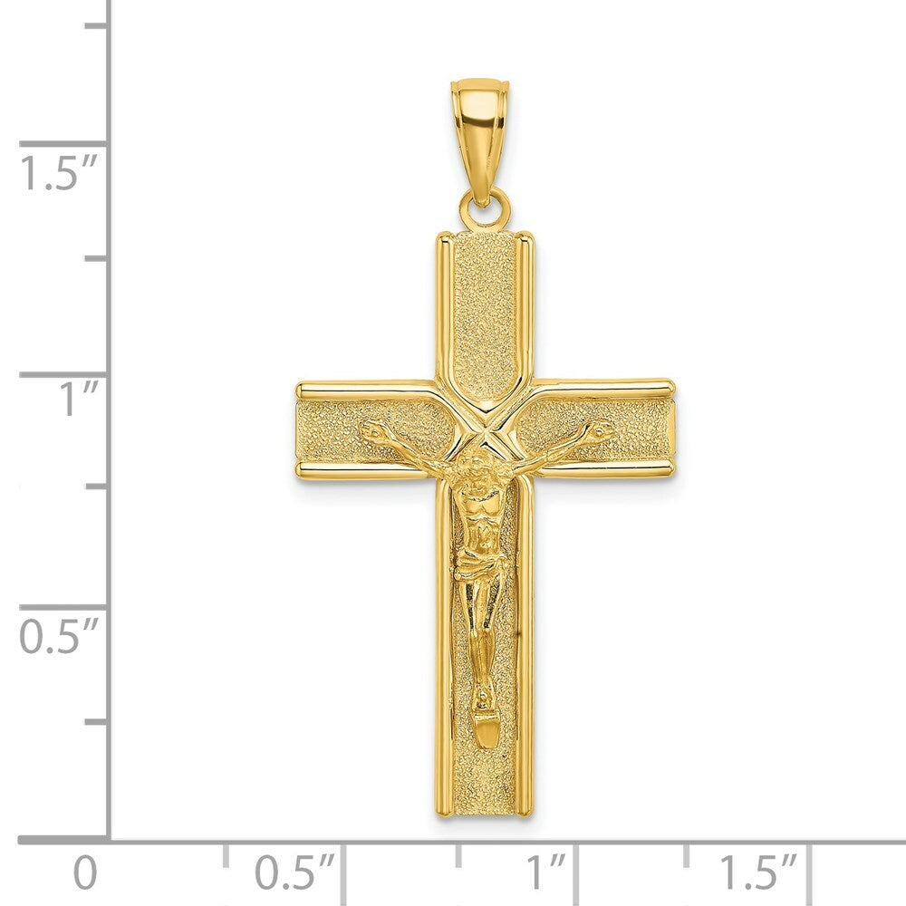 14K Yellow Gold With Satin Finish In Middle Crucifix Charm Pendant