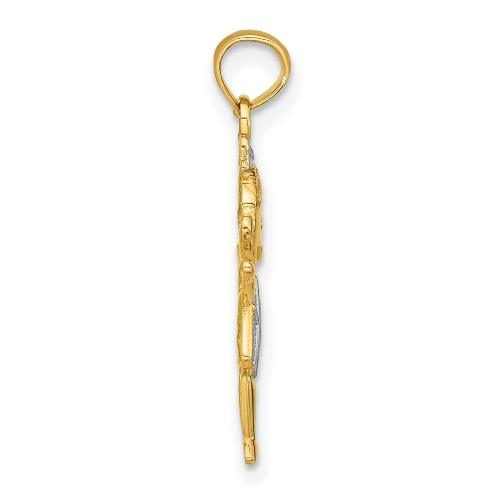 14K Two-tone Gold Textured Girl Charm Pendant
