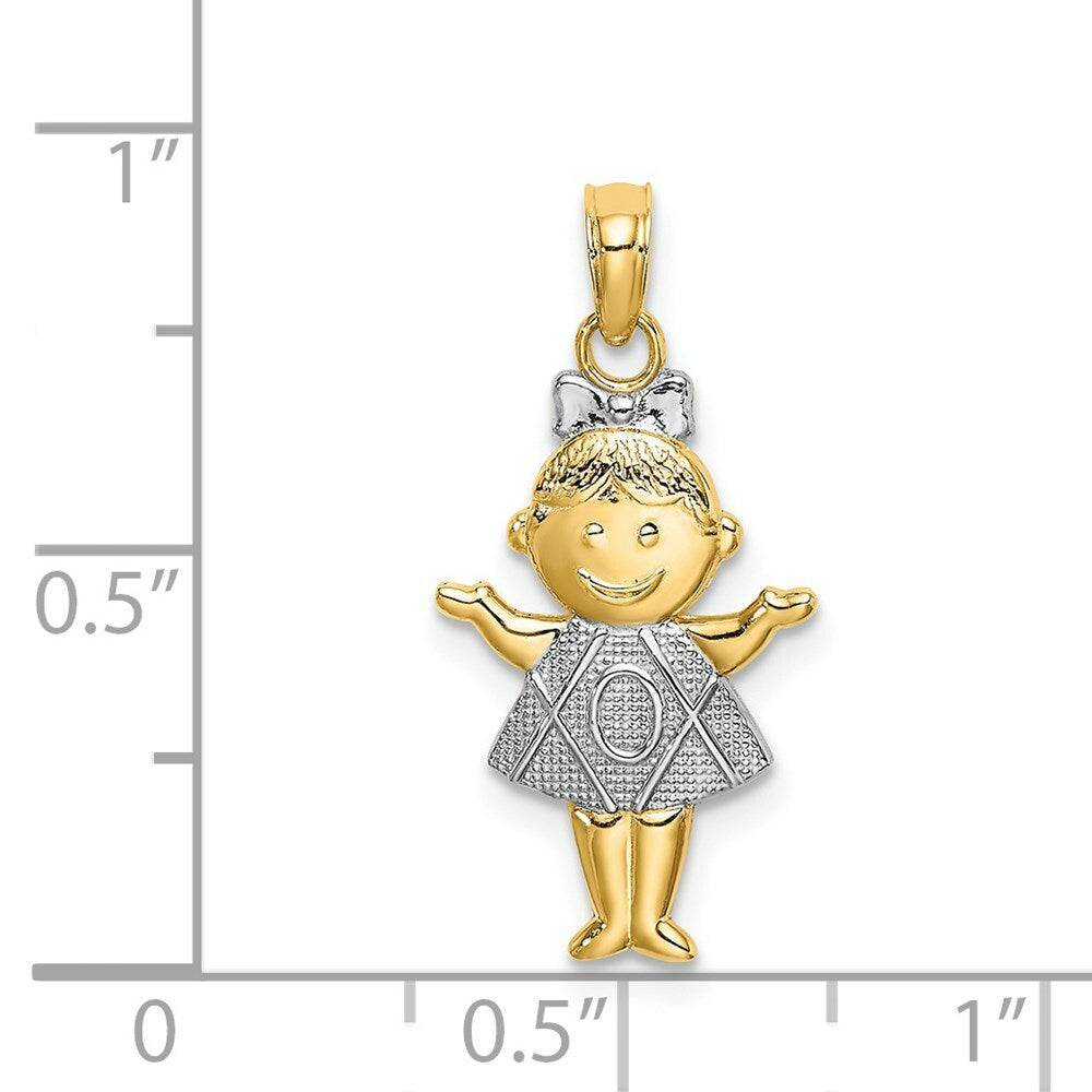 14K Two-tone Gold Textured Girl Charm Pendant