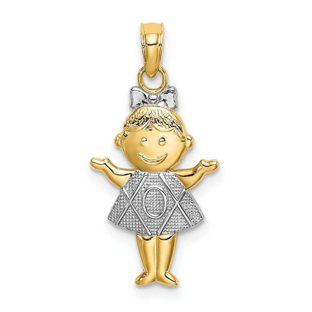 14K Two-tone Gold Textured Girl Charm Pendant