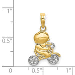 Load image into Gallery viewer, 14k Yellow Gold and White Rhodium Little Boy On Bicycle Charm Pendant
