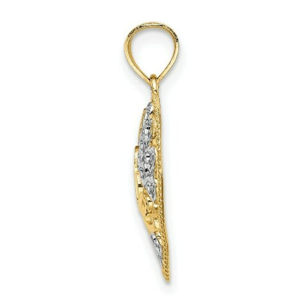 14k Yellow Gold and White Rhodium Heart With Love Charm Pendant