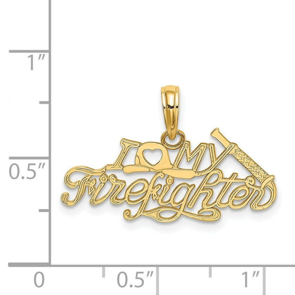 14K Yellow Gold I Love My Firefighter Charm Pendant