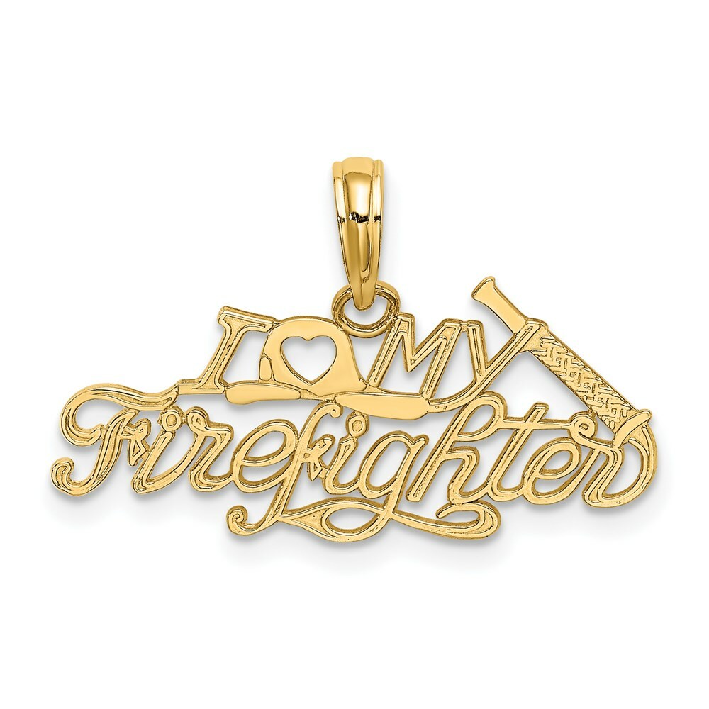 14K Yellow Gold I Love My Firefighter Charm Pendant