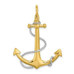 Load image into Gallery viewer, 14K Two-tone Gold 3-D Large Anchor With Rope &amp; Shackle Bail Charm Pendant
