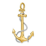 Load image into Gallery viewer, 14K Two-tone Gold 3-D Large Anchor With Rope &amp; Shackle Bail Charm Pendant
