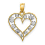 Load image into Gallery viewer, 14k Two-Tone Gold Beaded Cut-Out Heart With Flowers Charm Pendant
