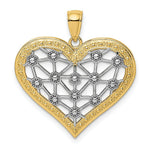 Load image into Gallery viewer, 14k Yellow Gold and White Rhodium Lattice Center HEART Charm Pendant

