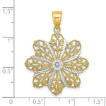 Load image into Gallery viewer, 14K Yellow Gold with White Rhodium Diamond-cut Flower Charm Pendant
