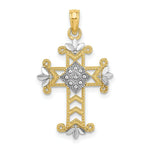 Load image into Gallery viewer, 14K Yellow Gold with White Rhodium Beaded with Diamond-cut Cross Charm Pendant
