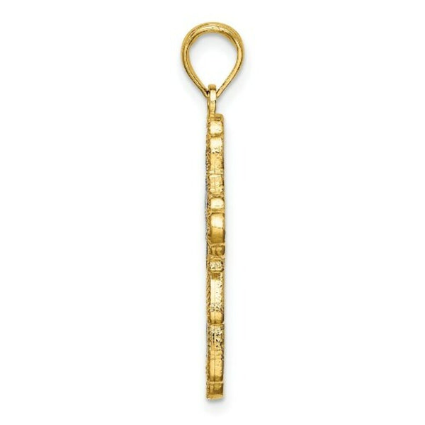 14K Yellow Gold with White Rhodium with Lace Trim Cross Charm Pendant