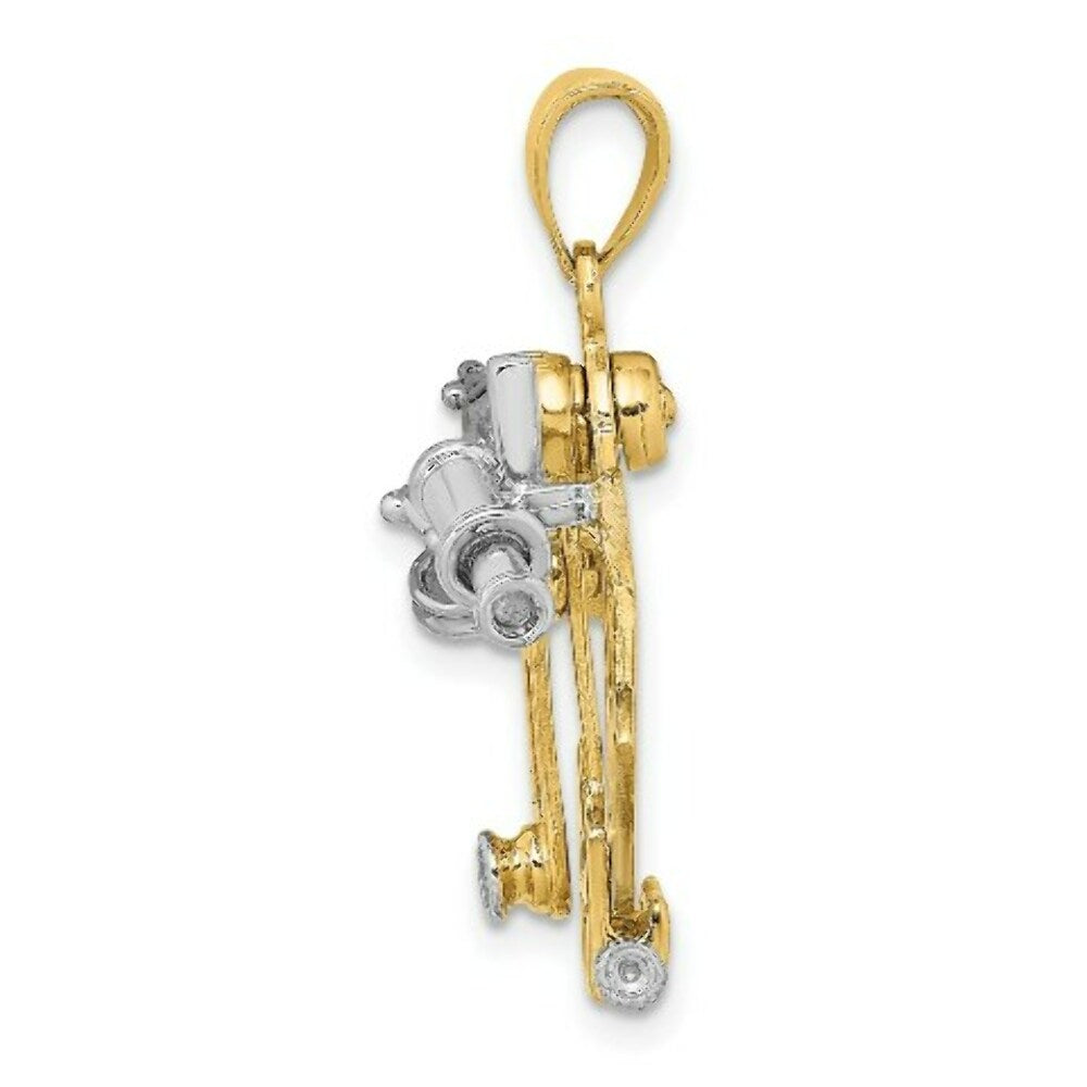 14K Two-tone Gold 3-D Moveable Old Fashion Compass Charm Pendant